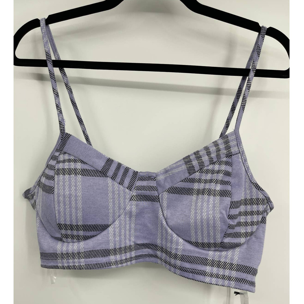 J For Justify Purple Knit Plaid Bustier Top Crop Cami Tank Womens NEW Large